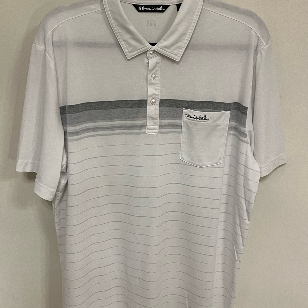 Men's White and Gray Travis Mathew Polo Shirt